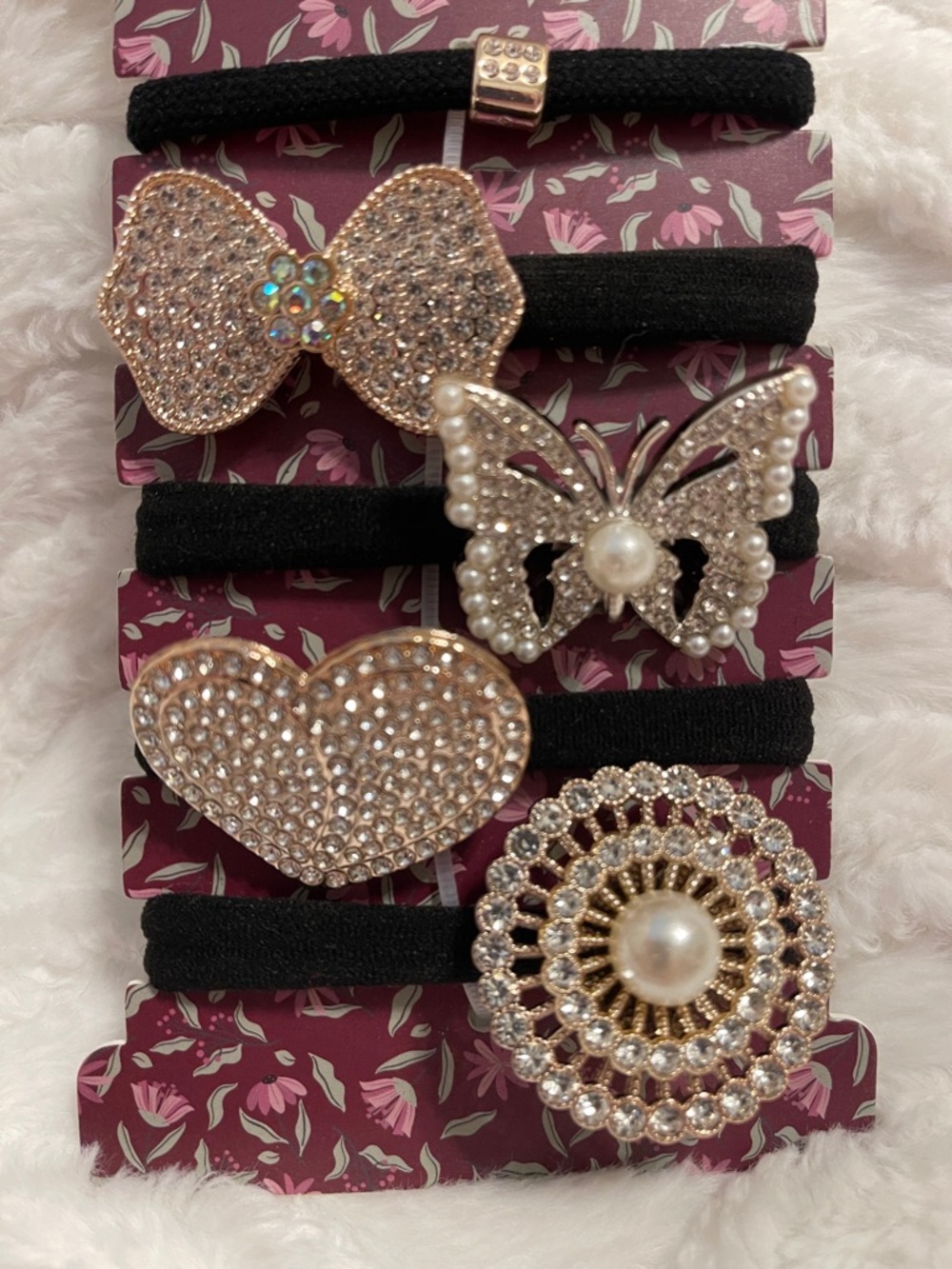 NEW nOir Faux Rhinestone, Pearl and Gold Hair Ties Set